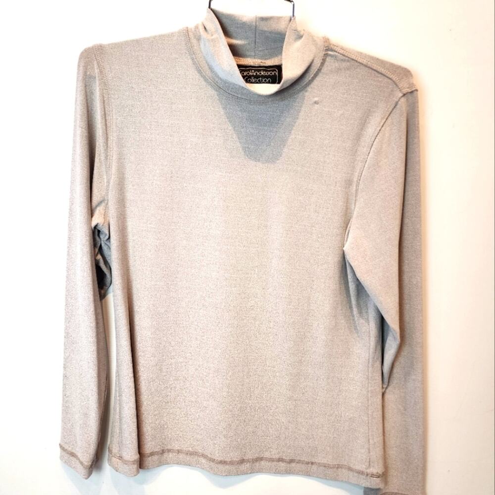 Vintage 90's Slinky Turtleneck Top Long Sleeve Soft Taupe Grey Size L